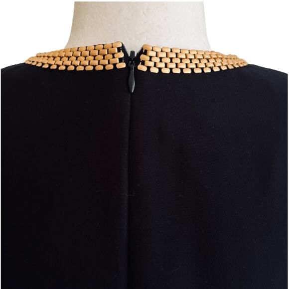 David Warren Dress Black Gold Metal Neckline Cap Sleeve Formal Midi Dress Size 6 - Picture 7 of 12